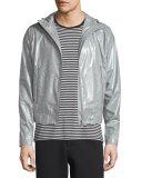 Coated Zip-Up Hooded Wind-Blocking Jacket, Light Gray