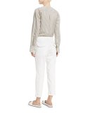 Striped Half-Placket Silk Tunic