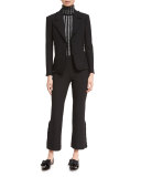 Onyx Ruffle-Trim Flared Cropped Pants, Black