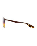 Mirrored Iridescent Round Double-Bridge Sunglasses, Brown