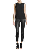 Abby Piped Crepe Tank, Black