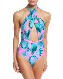 Cabana Aegean Palms Cross-Halter One-Piece Swimsuit