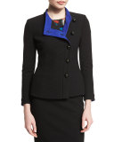 Asymmetric Button-Front Ottoman Jacket, Black