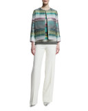 Striped Cap-Sleeve Knit Sweater, Cerulean
