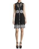 Sleeveless Collared Silk Dress, Black