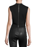 Sleeveless Cropped Ponte Top, Darkest Black