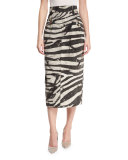 Embellished Zebra-Print Pencil Skirt, White