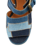 Tara Patchwork Denim Platform Sandal, Navy/Light Blue