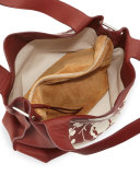 Duplex Satchel Bag w/Floral Inlay, Sienna/White