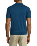 Short-Sleeve Cashmere-Silk Polo Shirt, Navy