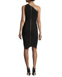 One-Shoulder Asymmetric-Hem Dress, Black/White