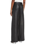 Stanton Leather Wide-Leg Pants, Black