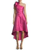 One-Shoulder Bow-Detail High-Low Midi Dress