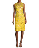 Floral-Sequin Lace Sleeveless Cocktail Dress, Dandelion