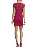 Spanish Lace Cap-Sleeve Dress, Sangria