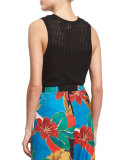 Rod Pointelle Cowl-Neck Tank, Black