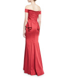Jemima Cold-Shoulder Peplum Gown, Barberry