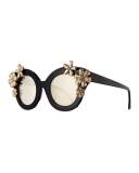 Madison Floral Swarovski® Cat-Eye Sunglasses, Black