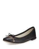 Devie Grommet Leather Ballerina Flat, Black