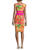Sumatra Cap-Sleeve Floral Sheath Dress, Multicolor