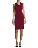 Sleeveless Cowl-Neck Sheath Dress, Bordeaux