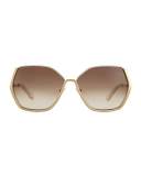 Universal Fit Danae Hexagon Butterfly Sunglasses, Gold/Silver