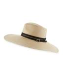 Wide-Brim Straw Panama Hat with Leather Trim, Neutral