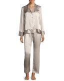 Silk Spread-Color Pajama Set, Beige
