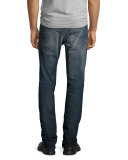 Thavar Distressed Denim Jeans, Dark Blue