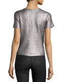 Textured Metallic Short-Sleeve Top