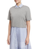 Lara Cropped Heathered Jersey Tee, Gray