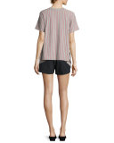 Short-Sleeve Striped Jersey Tee, Gray