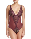 Feathers Lace Bodysuit, Merlot