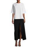 Ferdi Long Crepe Skirt w/ Thigh-High Slit, Black