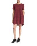 The Frayed-Edge Buffalo-Check Shift Dress, Red
