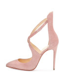 Marlenarock Crisscross Suede Red Sole Pump, Nude