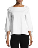 Elaine Tie-Sleeve Stretch-Cotton Blouse, White