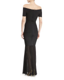 Sheer Pleated Georgette Skirt Extension, Black