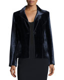 Velvet One-Button Ottoman Jacket, Navy