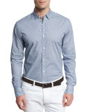 Geo-Print Long-Sleeve Sport Shirt, Teal