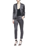 Stretch Satin Classic Slim Pants, Dark Gray