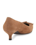 Lopanache Suede Kitten-Heel Pump, Nutmeg