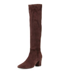Cyera Stretch-Suede Knee Boot, Dark Brown