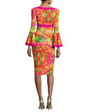 Jake Bell-Sleeve Floral Sheath Dress, Multicolor