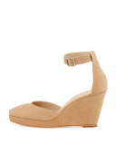 Jules Suede Low-Wedge Sandal, Nude