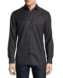 Tonal Geometric-Print Sport Shirt, Black