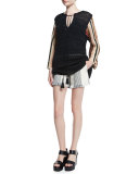 Cropped-Sleeve Crochet Top, Black Multi