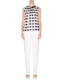 Round-Neck Check-Print Tank, Black/White