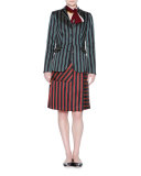 Striped Three-Button Jacket, Black/Sage