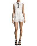 Syden Lace Bow-Neck Romper, White/Black